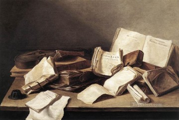  Davidsz Canvas - Still Life Of Books 1628 Dutch Baroque Jan Davidsz de Heem